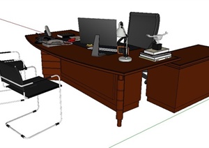 某现代中式风格办公桌椅SU(草图大师)模型