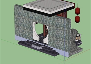 中式景墙拱门设计SU(草图大师)模型