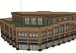 新古典临街三层商业楼建筑设计SU(草图大师)模型