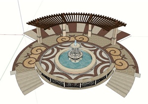 欧式喷泉廊架组合设计SU(草图大师)模型