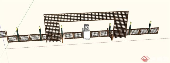 中式木架围栏设计SU模型(1)