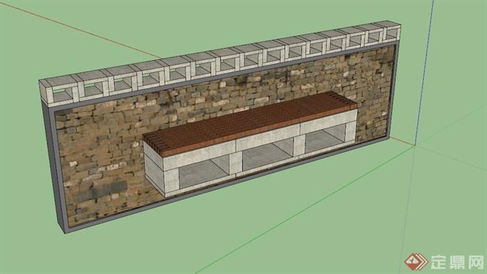 简约矮墙坐凳设计SU模型(1)