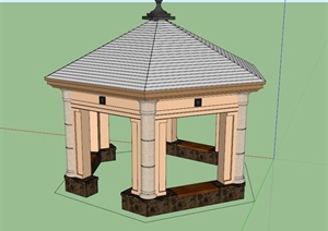 现代特色六角亭设计SU(草图大师)模型