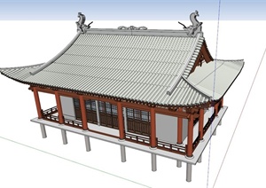 单层中式建筑设计SU(草图大师)模型