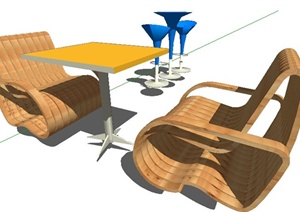 两组现代风格吧凳、椅子、茶几SU(草图大师)模型