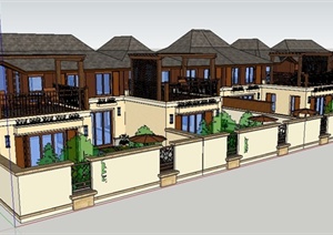 东南亚风格联排别墅建筑景观设计SU(草图大师)模型