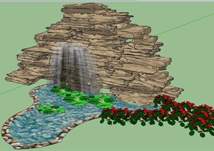 园林景观假山水池设计SU(草图大师)模型