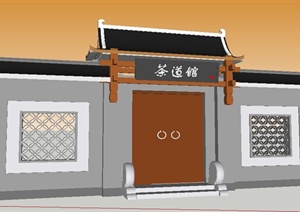 中式风格茶馆大门设计SU(草图大师)模型
