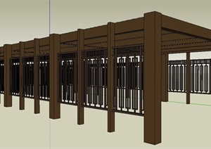 现代中式木制停车棚廊架设计SU(草图大师)模型