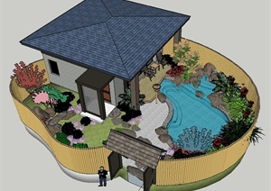 现代中式风格住宅庭院景观设计SU(草图大师)模型