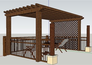 现代中式露台木制廊架组合SU(草图大师)模型