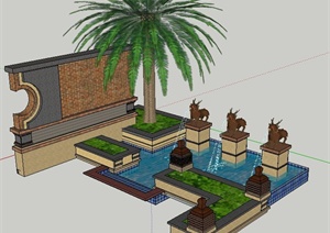 东南亚风格雕塑喷泉水景SU(草图大师)模型