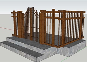 中式木制花园门及围栏SU(草图大师)模型