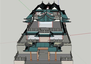 某古典中式大型廊桥设计SU(草图大师)模型