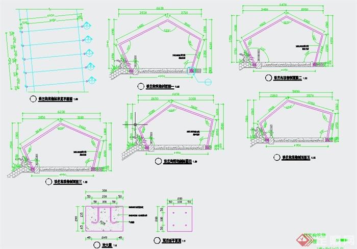 现代铁艺构筑物凉亭设计CAD详图(2)