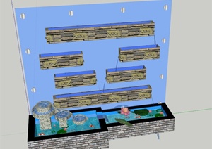 室内水景墙组合设计SU(草图大师)模型