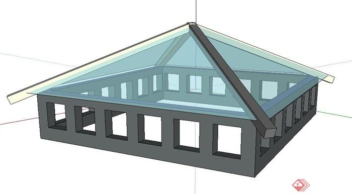 简约中式风格采光井su模型(1)