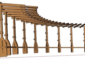 现代风格弧形船桨木块廊架SU(草图大师)模型