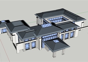 某栋新中式会所建筑设计SU(草图大师)模型