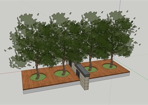 矮墙树池平台设计SU(草图大师)模型