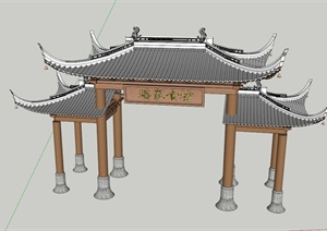 中式牌坊大门设计SU(草图大师)模型