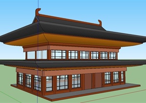 中式风格重檐建筑设计SU(草图大师)模型