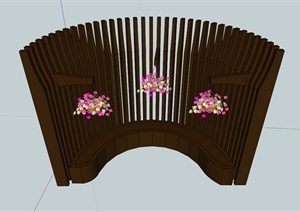 简约木靠凳花架设计SU(草图大师)模型