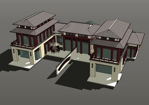 中式会所建筑设计SU(草图大师)模型