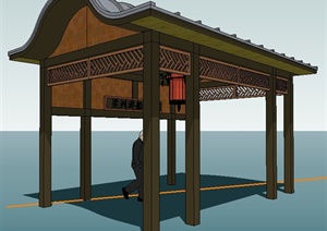 码头中式风格凉亭设计SU(草图大师)模型