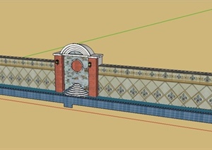 东南亚风格景墙叠水池SU(草图大师)模型