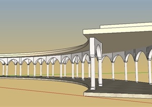 简约欧式弧形景观长廊设计SU(草图大师)模型