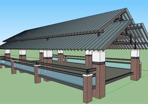 现代中式风格廊桥设计SU(草图大师)模型
