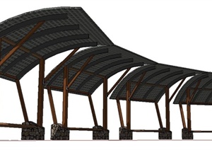 现代中式风格组合廊架设计SU(草图大师)模型