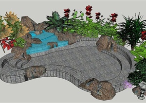 不规则景观水池设计SU(草图大师)模型