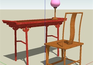 室内装饰中式风格木制桌椅SU(草图大师)模型