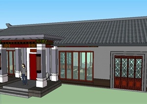某中式风格单层餐厅建筑设计SU(草图大师)模型