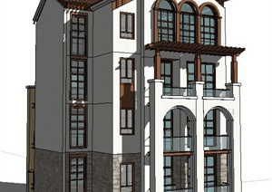 西班牙风格四层住宅楼建筑设计SU(草图大师)模型