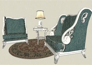美式风格单人沙发椅SU(草图大师)模型