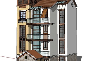 某西班牙风格四层住宅楼建筑设计SU(草图大师)模型