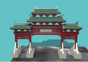 古典中式商业门廊牌坊设计SU(草图大师)模型