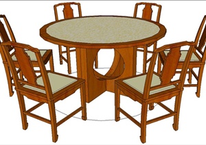 中式六人座圆形餐桌椅SU(草图大师)模型
