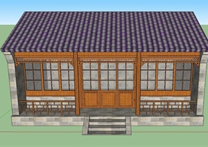 某单层古典中式乡村居民住宅建筑设计SU(草图大师)模型