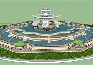 现代椭圆形雕塑喷泉水景SU(草图大师)模型