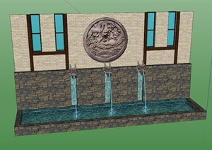 中式水景墙体装饰设计SU(草图大师)模型