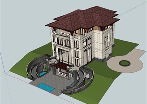 一栋欧式山地别墅建筑设计SU(草图大师)模型