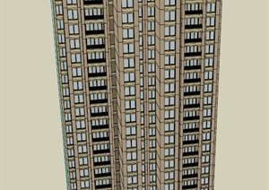 高层现代双拼住宅建筑设计SU(草图大师)模型