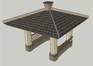 新中式四角亭子设计su(草图大师)模型