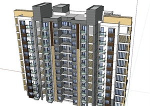 小高层现代双拼住宅建筑设计SU(草图大师)模型