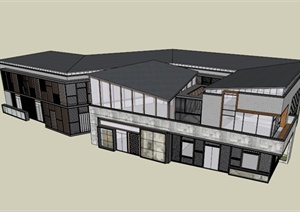双层新中式商业楼建筑设计SU(草图大师)模型