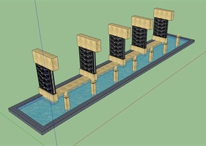 新古典水池景墙设计SU(草图大师)模型